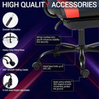 Gaming Chair with Footrest, Ergonomic PC Desk Chair with Headrest and Massage Lumbar Support, Video Game Chair with Height Adjustable High Back for Home Office, PU Leather, Red