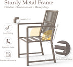 Outdoor Patio Dining Chair, All-Weather Woven Rope Outdoor Chairs Set of 2, Sturdy Iron Frame, 400 lbs, Ergonomic Backrest, Removable Breathable Cushion, for Patio & Garden, Light Brown