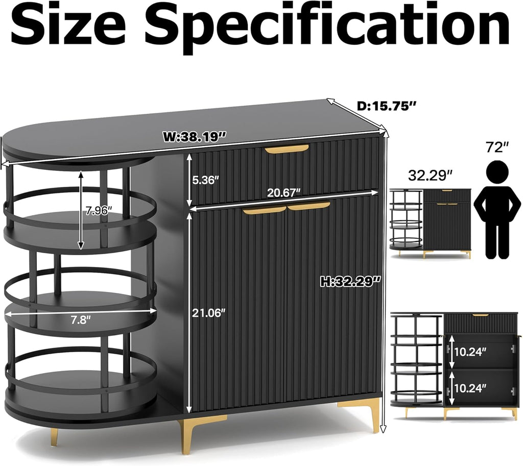 Buffet Cabinet with Storage,Sideborad Buffet Cabinet with Drawer & 2Doors,Kitchen Buffet Storage Accent Cabinets with 360°Rotating Organizer for Living Room, Entry, Hallway