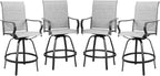 Shintenchi 4 Piece Patio Swivel Bar Chairs, All Weather Padded Textile Outdoor Metal Bar Stools Patio Chairs Set of 4, High Top Bistro Set Furniture for Balcony, Backyard, Lawn Garden, Deck,Light Grey