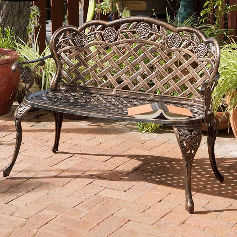 Stool Child Park Bench, Courtyard Lounge Chair Metal Bench Armrest with Backrest, Outdoor Furniture 2 People Seat Comfortable Garden Chair, for Terrace Corridors ()