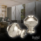 Decorative Curtain Rod Finials Luxury Rhinestones Silver Round Finials, Set of 2, Compatible with 1'' or 1-1/8'' dia curtain rod, Standalone finial pair, Silver