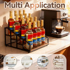 kimilus Coffee Syrup Organizer Rack, Liquor Bottle Display Shelf, 4 Tier 16 Syrup Bottles Holder Stand for Coffee Bar Kitchen Small Wine Rack for Family Storage for Syrup Wine Dressing