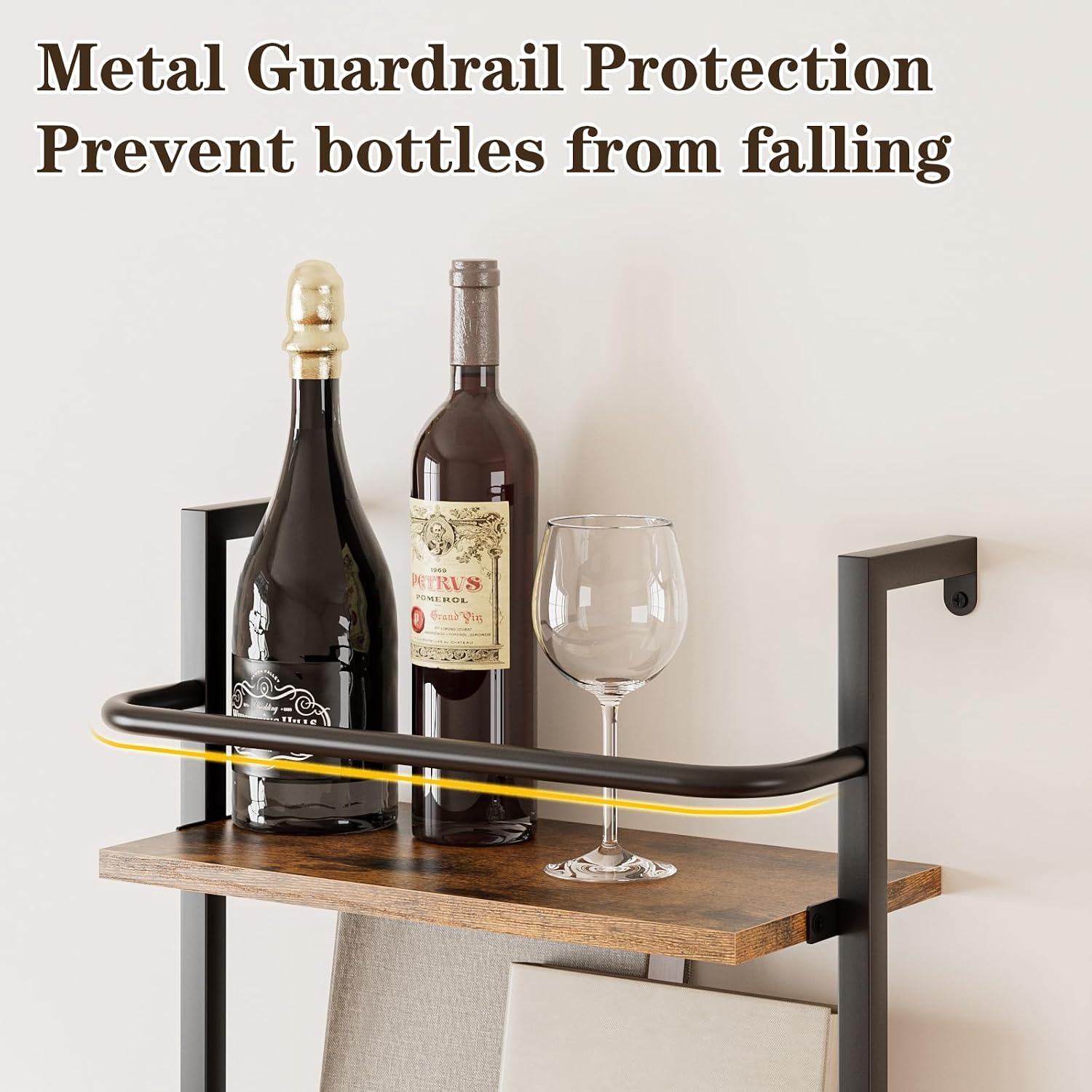 5-Tier Wine Rack Wall Mounted, Wine Racks Freestanding Floor with Fences, 50 Bottles Wine Bottle Holder Liquor Cabinet Bar Shelves for Home, Kitchen, Dining Room (Brown)