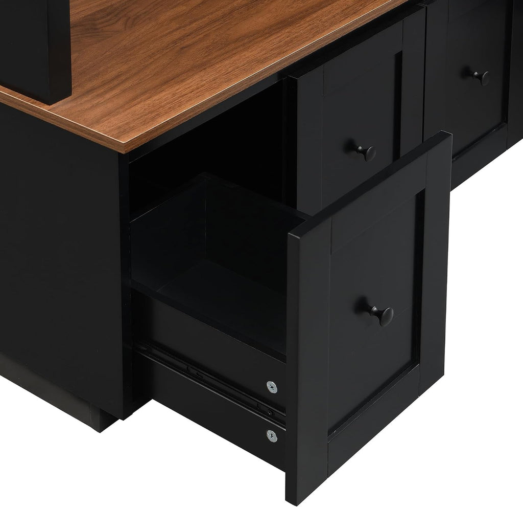 59"W Black Hall Tree Entryway Storage Bench with Extra Large Side Storage, 78.7"H Wooden Coat Shoe Rack Organizer with Hooks, Cabinets and 4 Drawers for Hallway, Entryway, Living Room or Mudroom