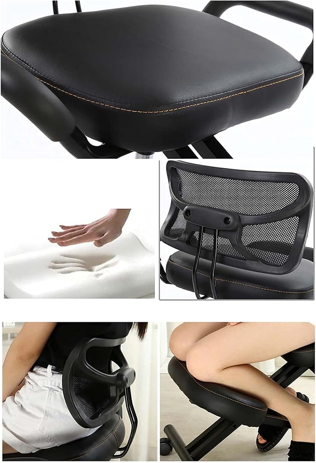 Ergonomic Kneeling Chair & Stool with Back Support | Height Adjustable 5 Roller Casters | Angled Seat Improves Posture | Extra Thick Cushions | for Home & Office