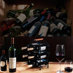 Wine Rack countertop Wine Bottle Holder Metal Wine Rack, Industrial Style Honeycomb Design 6-Bottle Wine Storage with Wooden Handle, Easy Installation,for Home Kitchen Bar/Cabinet