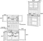 35.4''W Farmhouse Kitchen Pantry with Hutch, Freestanding Sideboard Buffet Cabinet with Wine Rack and Adjustable Shelves, Tall Pantry Storage Cabinet for Dining Room Kitchen, Blue