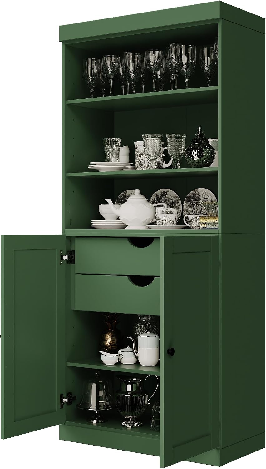 Palace Imports 100% Solid Wood 32"" Pantry Cabinet with Shaker Doors, 2-Drawers and Adjustable Shelves