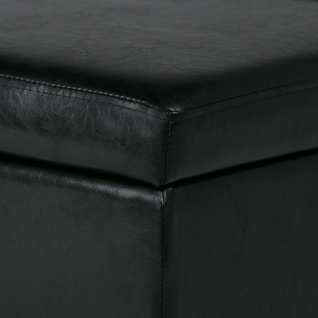 SIMPLIHOME Avalon Storage Ottoman Bench - 48 inch Wide Upholstered Vegan Leather Rectangle Storage Ottoman Bench in Carbon Black, Contemporary Ottoman for Living Room or Entryway with Lift-Up Lid