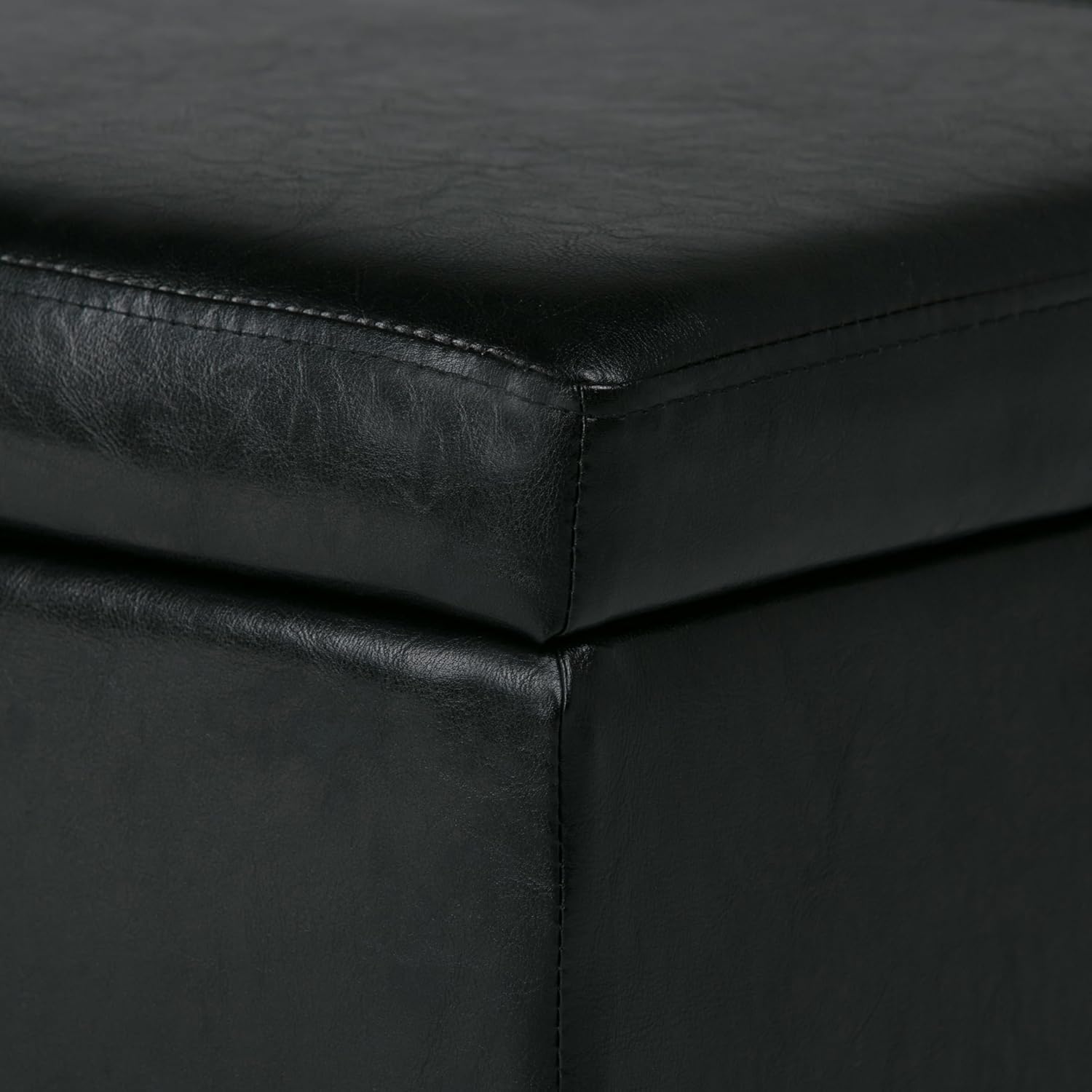 SIMPLIHOME Avalon Storage Ottoman Bench - 48 inch Wide Upholstered Vegan Leather Rectangle Storage Ottoman Bench in Carbon Black, Contemporary Ottoman for Living Room or Entryway with Lift-Up Lid
