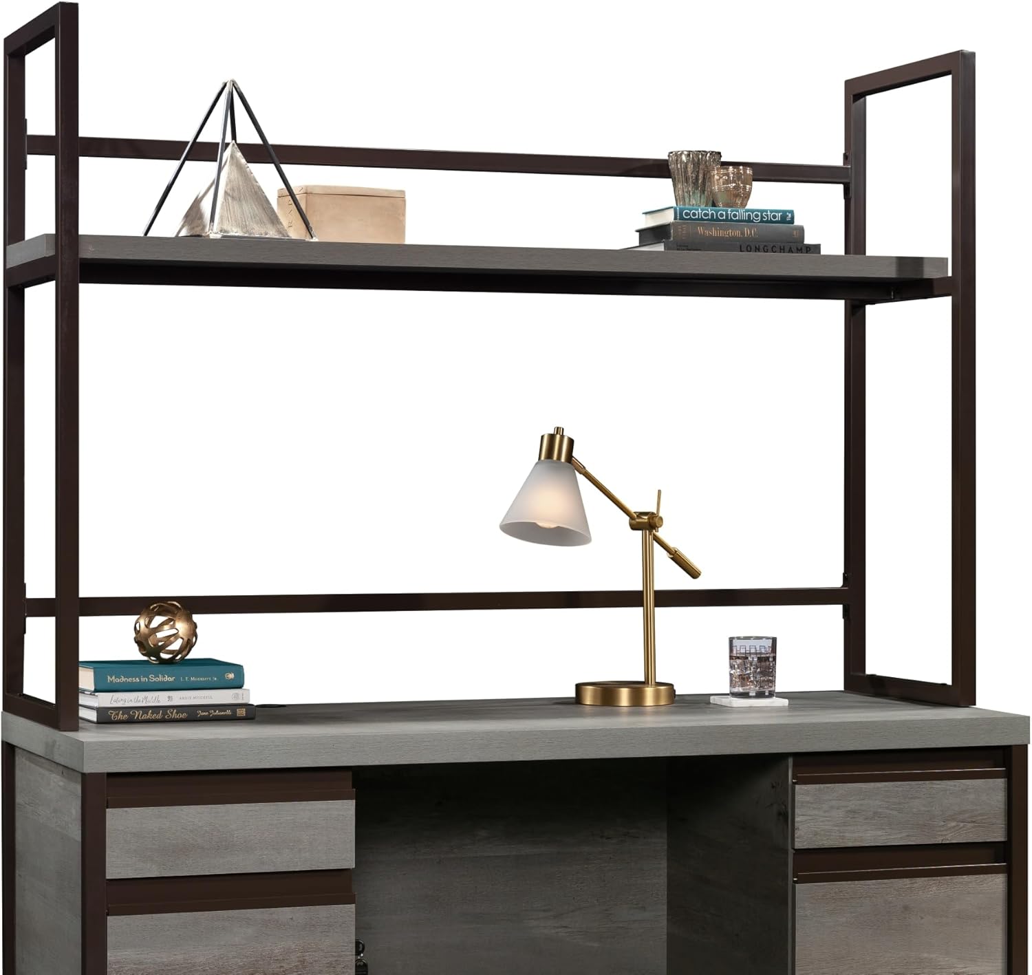 Sauder Manhattan Gate Engineered Wood and Metal Computer Hutch in Mystic Oak