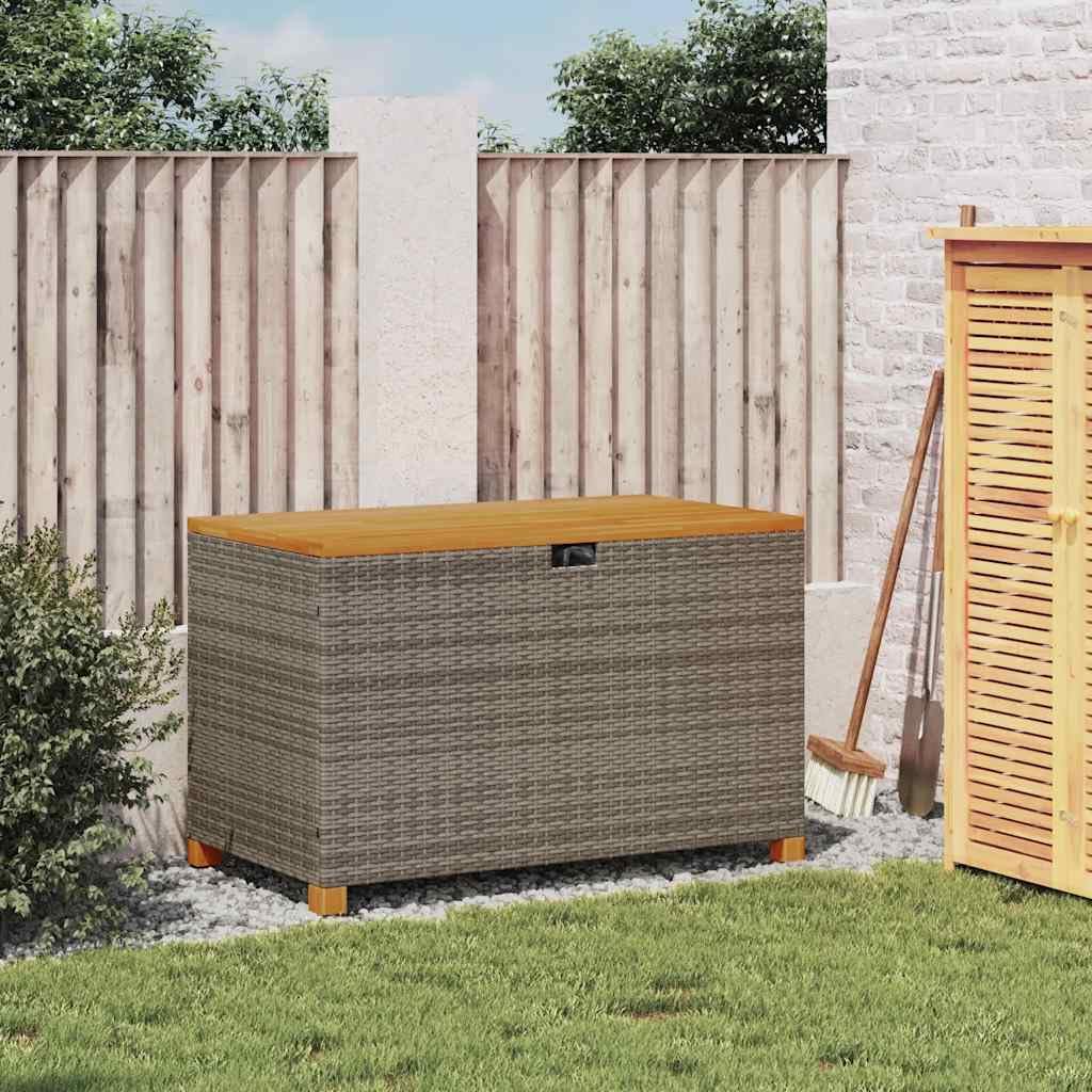 Patio Storage Box Gray 43.3x21.7x24.8 Inch Poly Rattan Acacia Wood Outdoor Storage Bench with Waterproof Bag