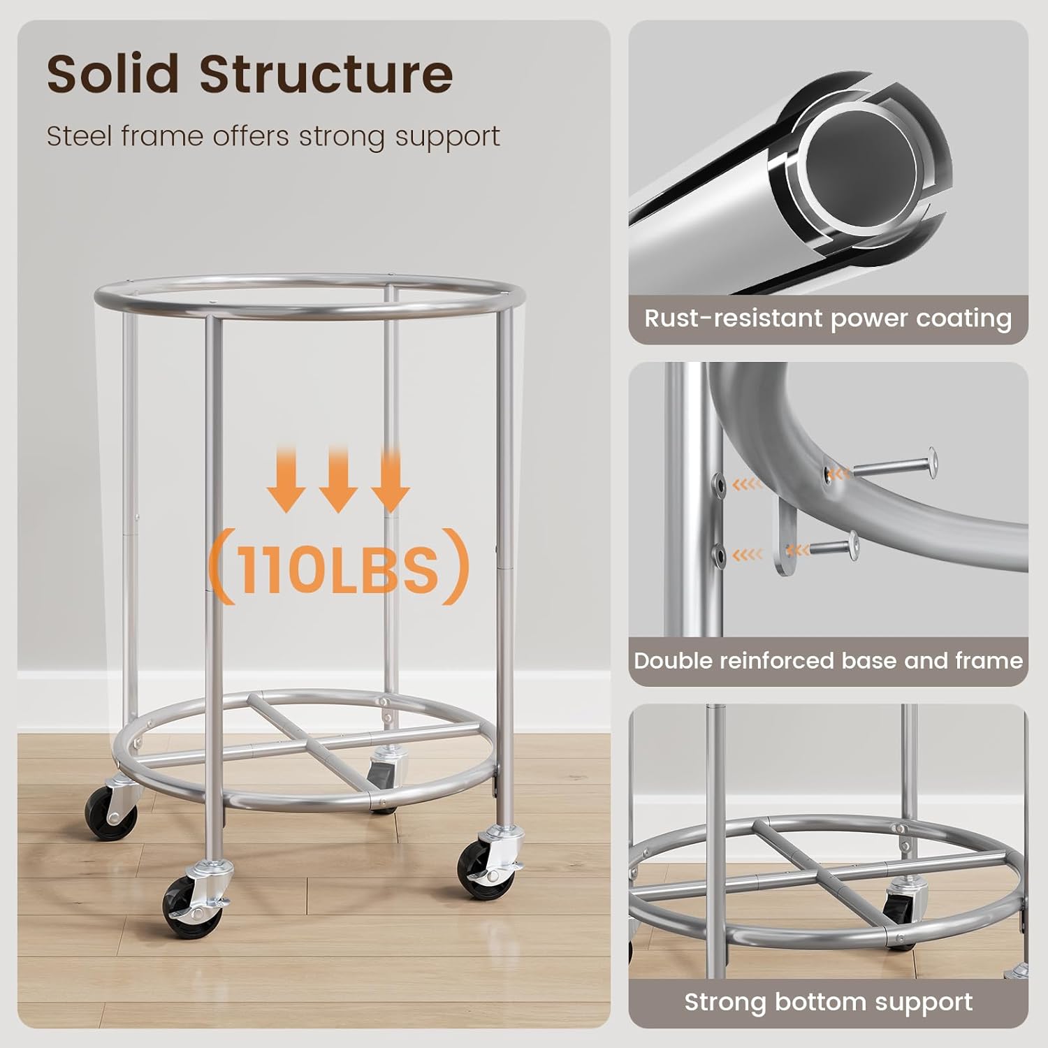 ELYKEN 190L Laundry Basket with Wheels, Large Rolling Laundry Hamper with Removable Liner Bag, Round Rolling Laundry Cart, Dirty Clothes Hamper for Hotel, Home, Closet, Dorm, Black