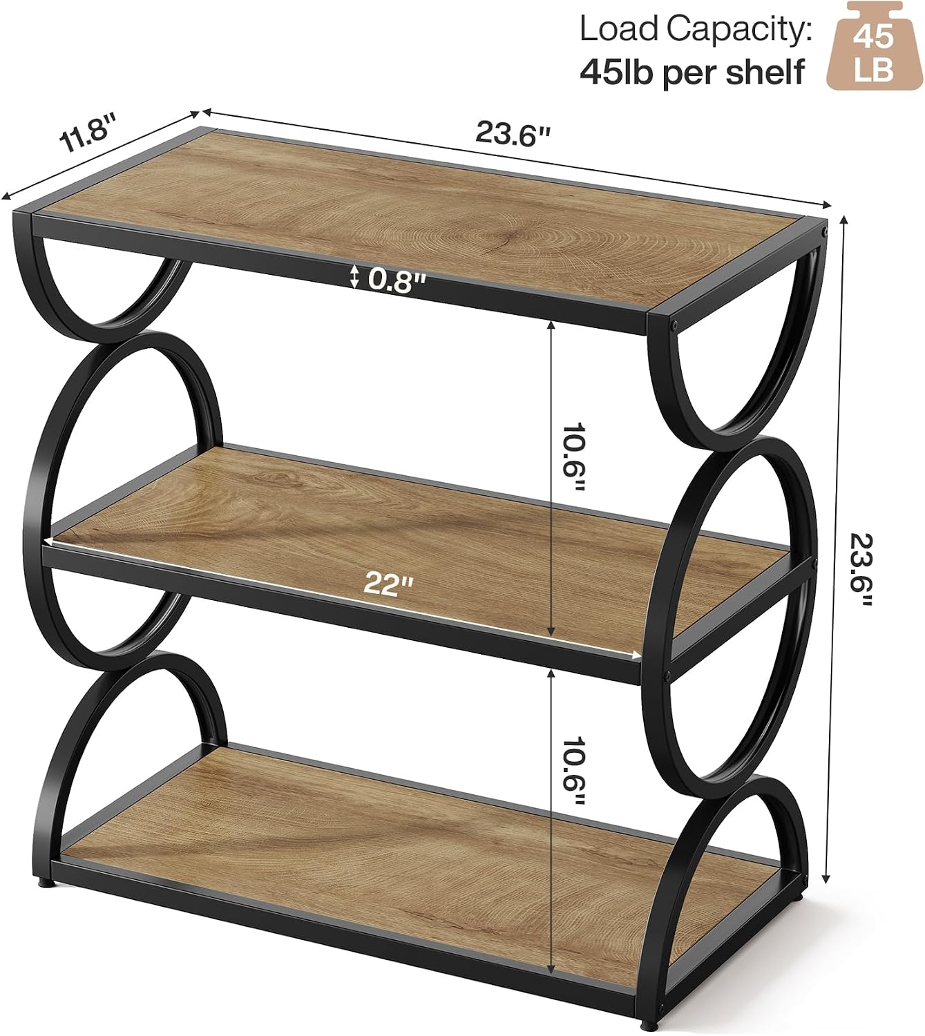 Tribesigns 3-Tier End Table, Narrow Side Table with Storage Shelves, Industrial Accent Table with Unique Circular Frame, Sofa Side Table for Living Room, Rustic Brown