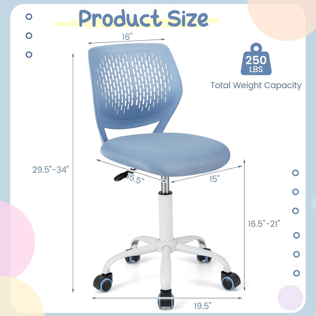HONEY JOY Kids Desk Chair, Children Study Chair w/Adjustable Height, Low Back, Swivel Rolling Mesh Task Student Chair, Kids Computer Chair for Teens Girls Boys Home/School/Office (Blue)