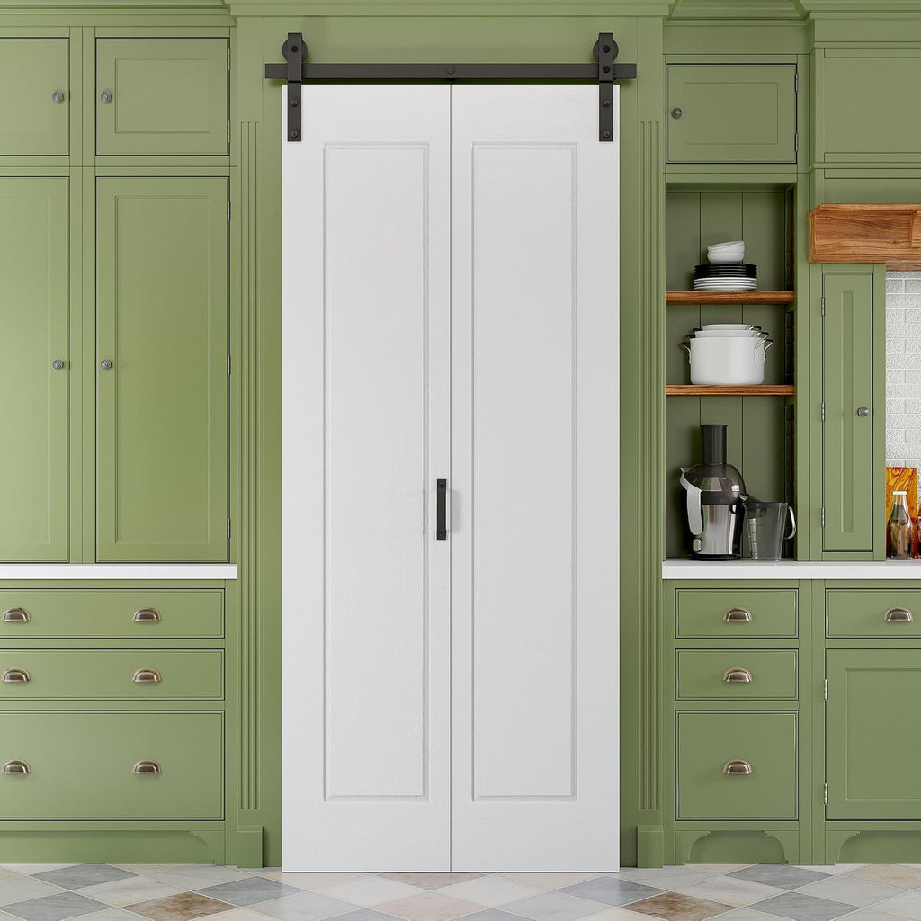 36" x 84" Paintable Bifold Barn Door with 40" Hardware & Handle - 1 Raised Hollow Core Panels No Assembly Required, Pre-Drilled Holes for Easy Installation, Pantry Closet Bi Fold Barn Doors