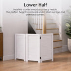 Short Room Divider 3 Panel, 51" H Modular Detachable Wall Partition, Louver & Solid Wood Privacy Screen for Clutter Concealing, Small Space Division for Home Office, White