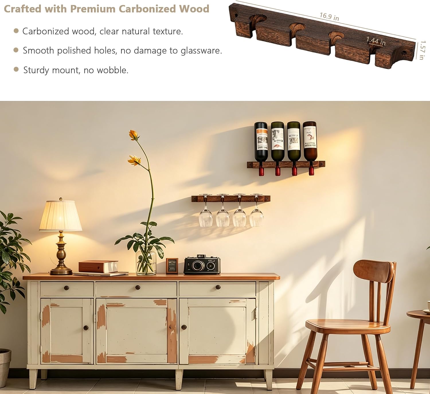 Wall Mounted Wooden Wine/Tall Glass Rack, Hanging Tall Glass Storage & Bar Organizer for Home & Bar Decor.(2)