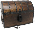 Nautical Cove Wood Treasure Chest with Decorative Rivets and Reinforcing Iron Strips with Lock and Skeleton Keys (Dark Antique, Large 13x10x10) – Wooden Keepsake Box, Pirate Decor, Storage Chest