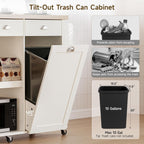 ONBRILL 56" Kitchen Island with Drop Leaf, Rolling Kitchen Cart with Trash Cabinet, Power Outlet, 2-Tier Open Shelves, 3 Drawers, Spice & Paper Towel Racks, 6 Wheels (4 Locking) for Dining Room, White