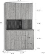 74 Inch Freestanding Kitchen Pantry Cabinet, Wooden Cutlery Storage Cabinet with Charging Station, LED Light for Kitchen, Dining Room and Living Room (Gray)