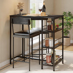 GarveeLife Dining Table Set for 2, Counter Height Bar Table Set with Storage ＆ Stools, High Top Pub Table and Chairs for Kitchen, Dining Room, Sofa Side, Apartment, Breakfast Nook