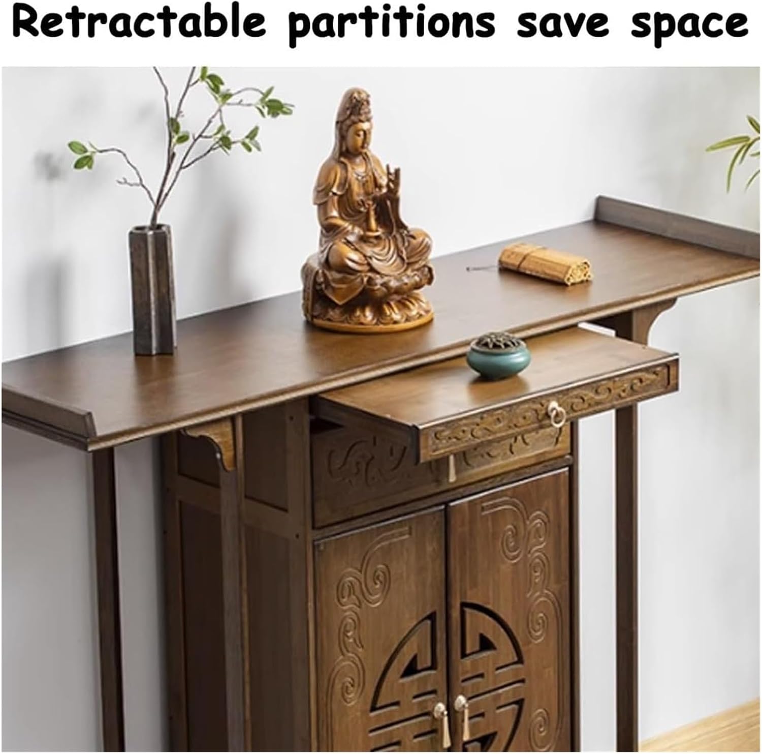 Bamboo Buddha Altar Table - Personal Shrine Cabinet for Meditation, Relaxation, and Worship - Chinese Design with Storage(140x40x108cm/55.1"x15.7"x42.5")