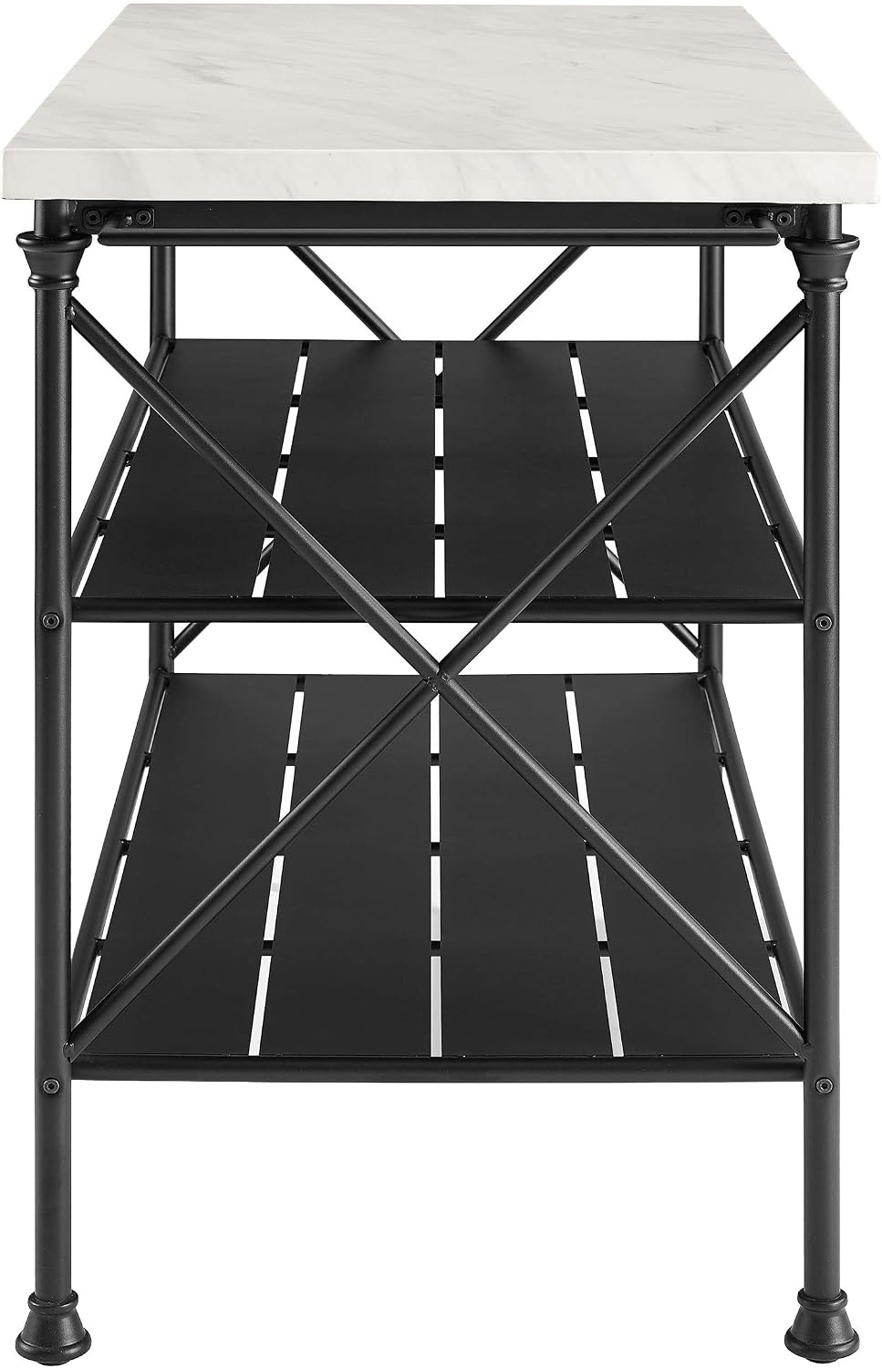Crosley Furniture Madeleine Kitchen Island with Shelves for Storage, Microwave Stand, Coffee Bar, Steel with Faux Marble Top