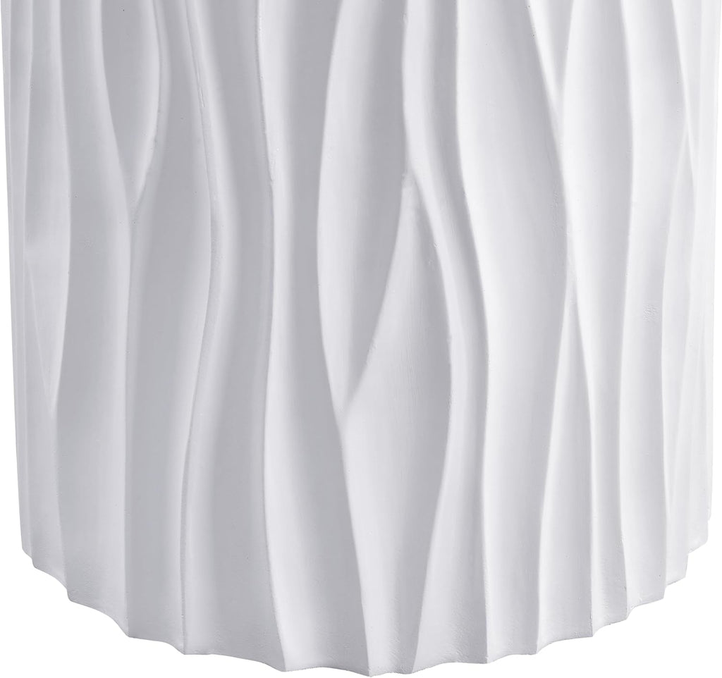 ø15.75'' Faux Stone Round Side Table Circle End Table for Living Room, Modern Unique Wavy Fluted Design, MGO Material for Indoor & Outdoor, No Assembly, White