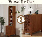 Mirightone 71" Tall End Table with 3-Drawer and Shelves, Narrow Side Table with Charging Station, High Slim Corner Cabinet Bedside Table with Storage Bookcase for Living Room Bedroom, Walnut
