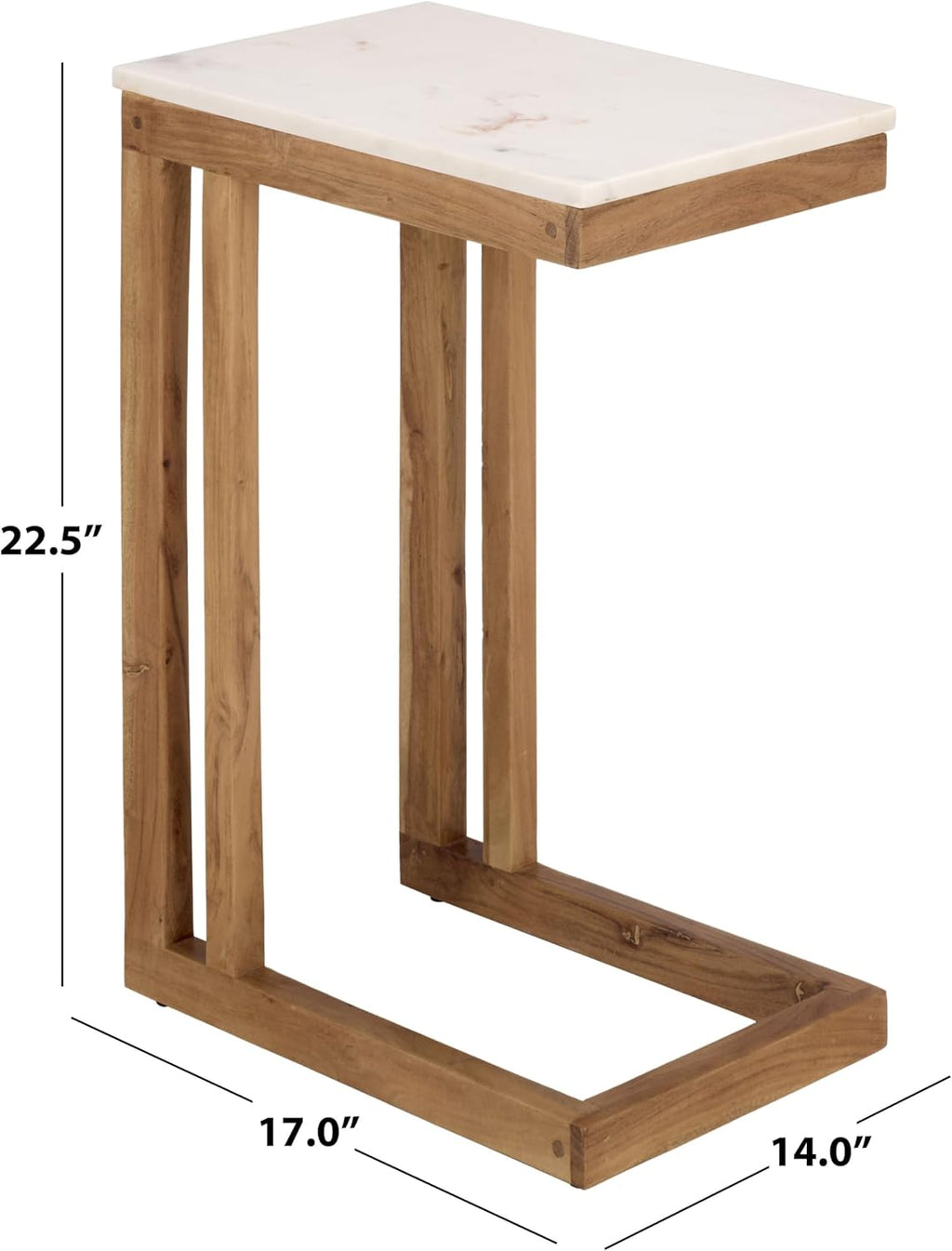 SAFAVIEH Furniture - Zinaida Accent Table - White & Natural - Marble Top Solid Wood C Table - Modern Side Table - Fully Assembled - Ideal for Living Room, Bedroom, 14" W x 17" D x 22.5" H (ACC3757A)