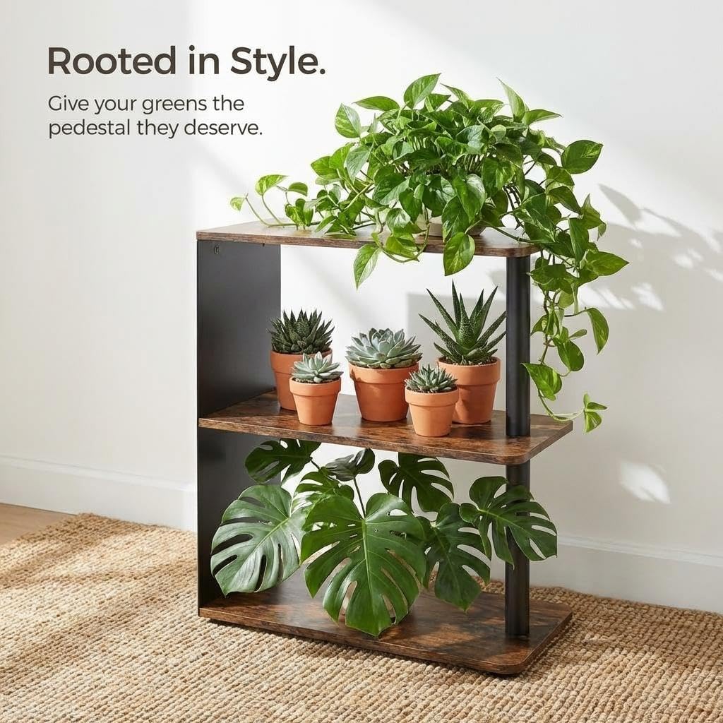 3-Tier Narrow End Table, Industrial Slim Side Table for Small Spaces, Sofa Couch Table Accent Nightstand with Storage Shelves for Living Room, Bedroom, Rustic Brown