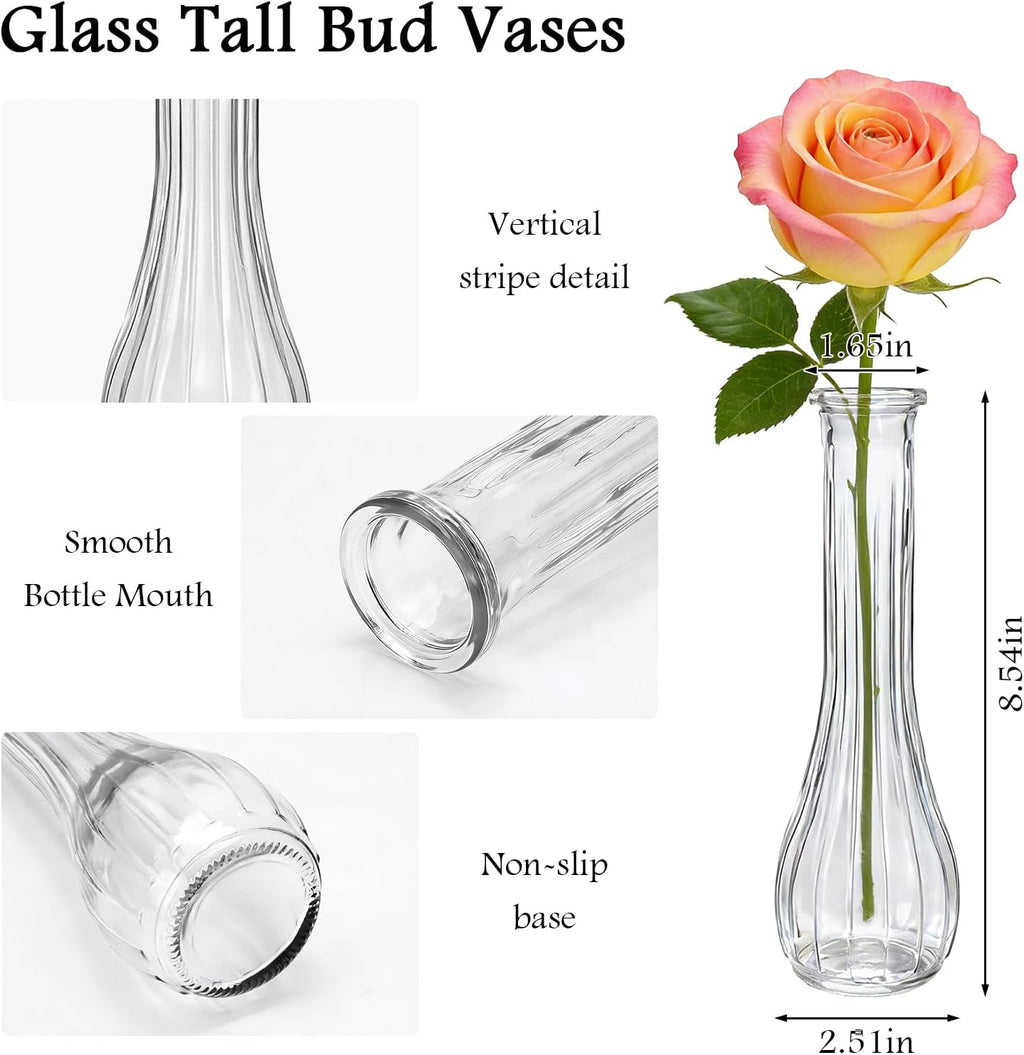 Glass Bud Vases for Centerpieces, 6 Pack Clear Small Flower Vases for Wedding Decorations and Indoor Home Decor, Hurricane Candle Holder for Table Shelf, Party