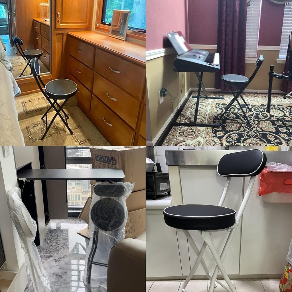 Modern White Folding Breakfast Kitchen Bar Stool with Backrest and Footrest Counter Height High Chair(Black+White,65cm/26inch)