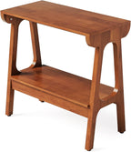 LITTLE TREE Solid Wood End Table, Small Wooden Side Table with Narrow 2-Tier Shelves, Slim End Tables for Small Spaces, Bedside Table for Bedroom,Living Room,Bathroom, Entryways (23.6" W x 11.8" D)