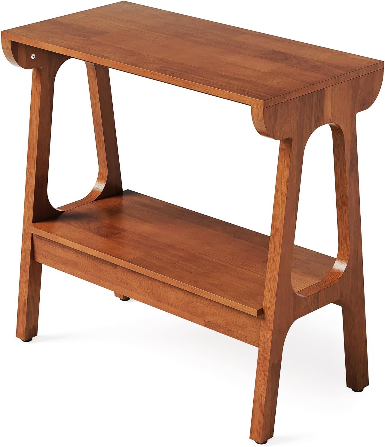 LITTLE TREE Solid Wood End Table, Small Wooden Side Table with Narrow 2-Tier Shelves, Slim End Tables for Small Spaces, Bedside Table for Bedroom,Living Room,Bathroom, Entryways (23.6" W x 11.8" D)