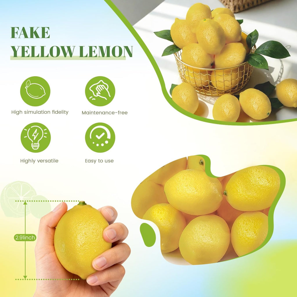 Toopify Fake Lemons, 20 Pcs Ultra Realistic Artificial Fruit with Natural Texture, Matte Non-Glossy Home Kitchen Table Decor for Photography and Party