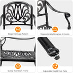 VINGLI Patio Chairs Set of 2 - Stackable Outdoor Cast Aluminum Dining Chairs with Vintage Black Finish and Floral Pattern, Metal Armchairs for Poolside, Backyard, Balcony (with Cushion)
