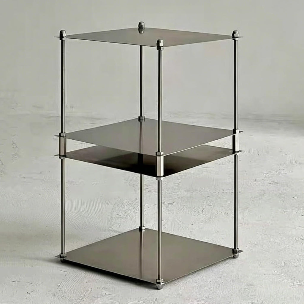 2 Tier Stainless Steel Side Table,Modular Stainless Steel Shelving Unit, Metal Storage Shelf Rack for Livingroom,Bedroom,Kitchen,Bathroom,Easy to Assemble