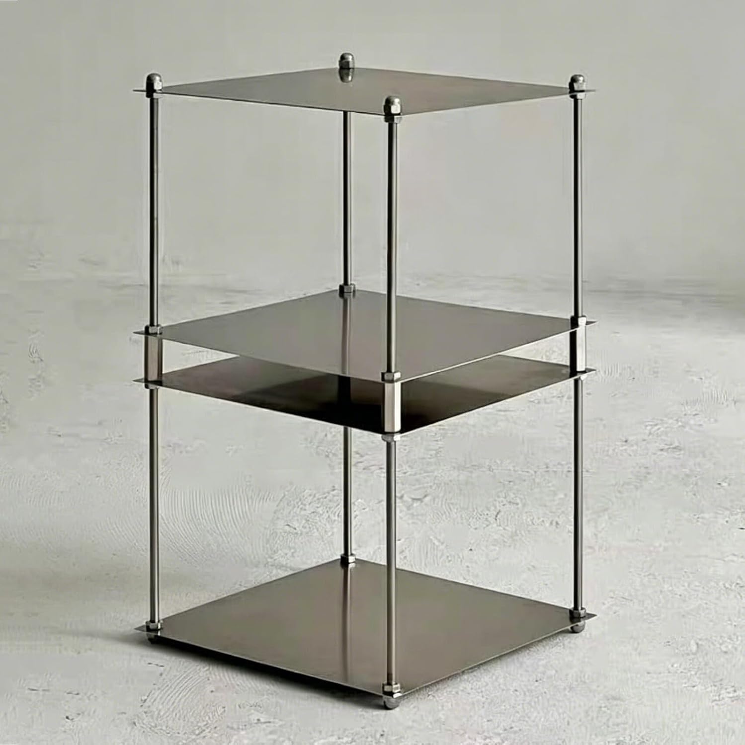2 Tier Stainless Steel Side Table,Modular Stainless Steel Shelving Unit, Metal Storage Shelf Rack for Livingroom,Bedroom,Kitchen,Bathroom,Easy to Assemble