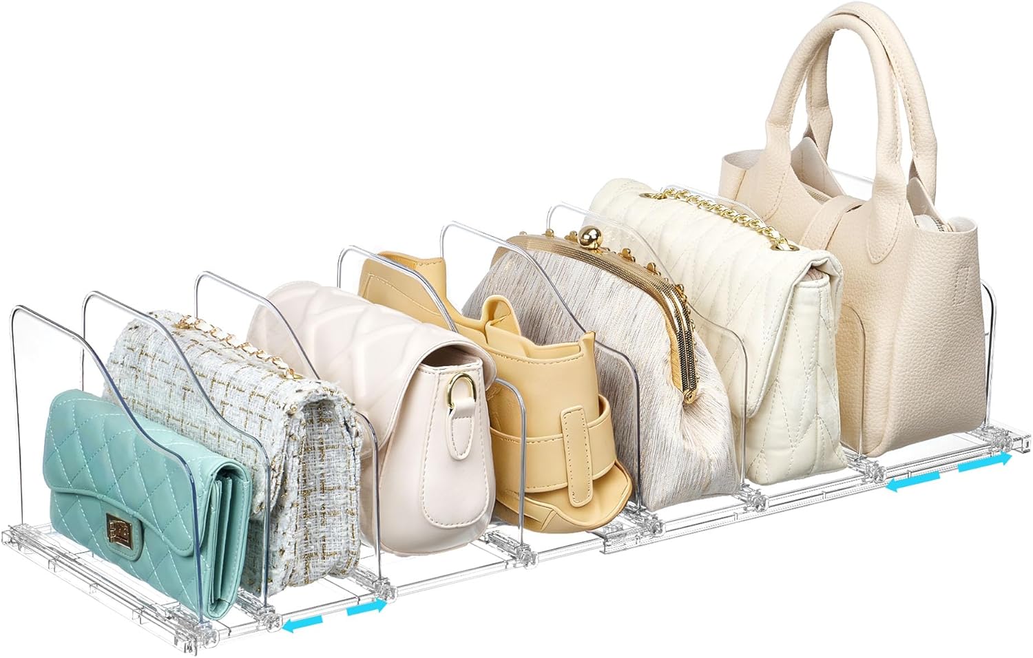 Vtopmart Free-Adjustable Purse Organizer for Closet with 2 Base, Clear Handbags Storage Organizer, Fits Different Bag Sizes & Closet Shelf, Expandable Plastic Shelf Dividers for Handbags, Wallets