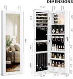 Over the Door Jewelry Organizer, Wall Mounted Jewelry Cabinet, Hanging Mirror with Storage Box, Wall/Door Mounted Full Length Mirror with LED