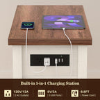 Narrow End Table with Charging Station - Farmhouse Side Table with Drawer, 14" Wide Wood Nightstand Slim Couch Bedside Table for Living Room Bedroom Small Spaces, 2-Tone Antique White & Brown