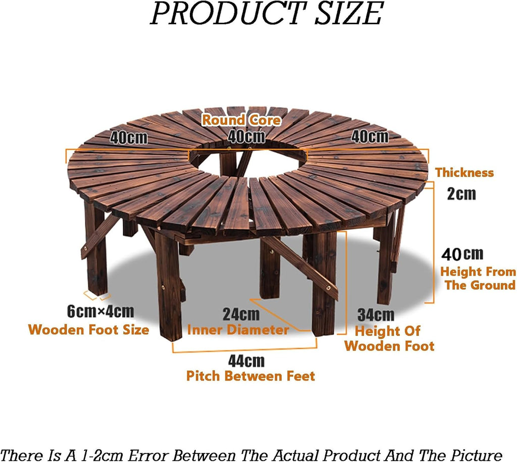 Tree Bench Wrap Around Park Seating Slatted Seat,Wooden Curved Benches,for Garden,Lawn,Patio & Backyard