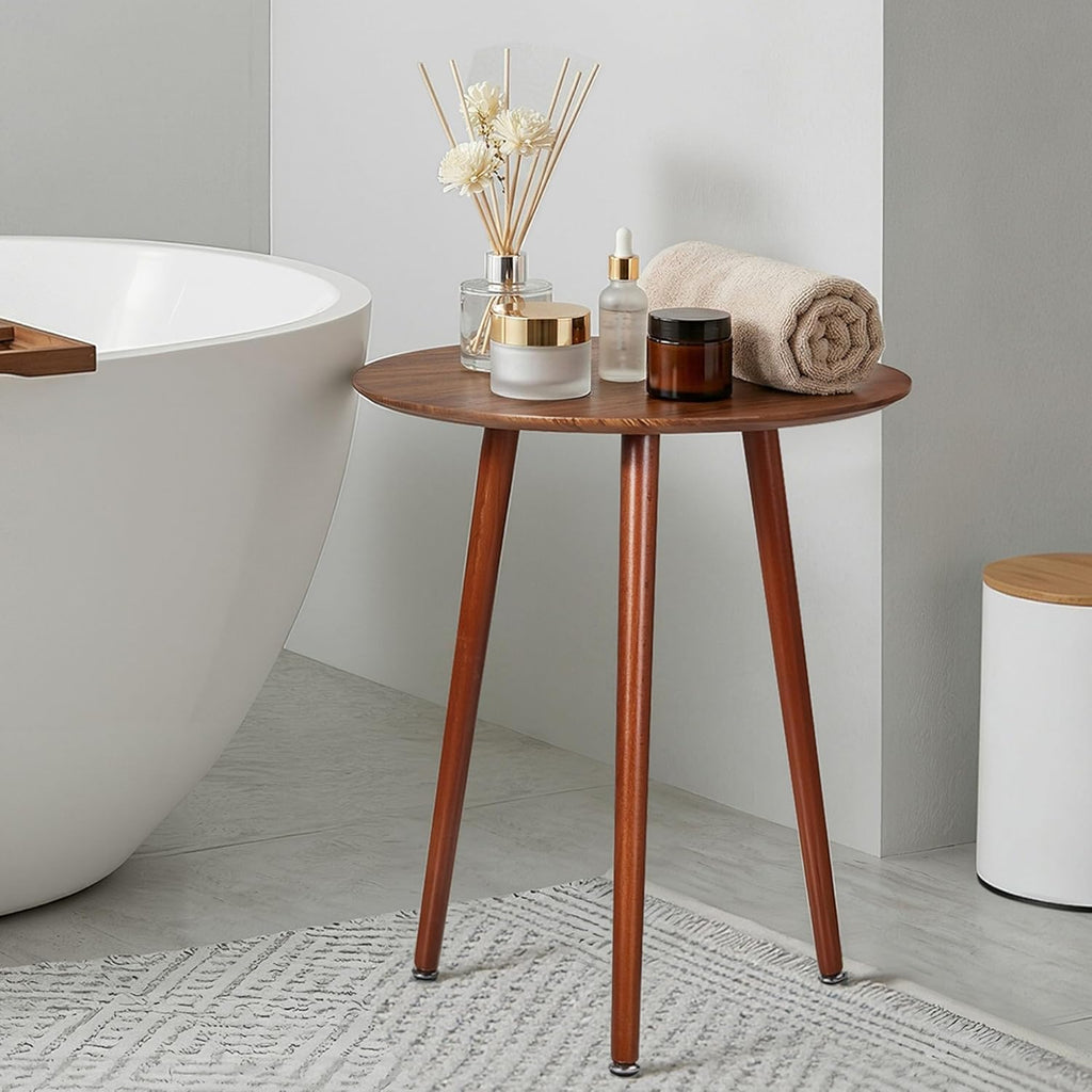 VECELO Round Side Table, Small End Table for Indoor Outdoor, Wooden Bedside Table with Non-Slip Foot Pads, 3-Legged Nightstand for Living Room Bedroom Bathroom, 20" x 20" x 23.8",Rustic Walnut