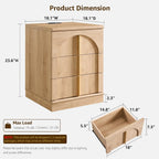 ACCOHOHO Modern Night Stand Set 2 with Arched Panel, 18" Nightstand with Charging Station, Side Table with 3 Storage Drawers, Wood Square Bedside End Table for Bedroom Living Room, Natural Oak