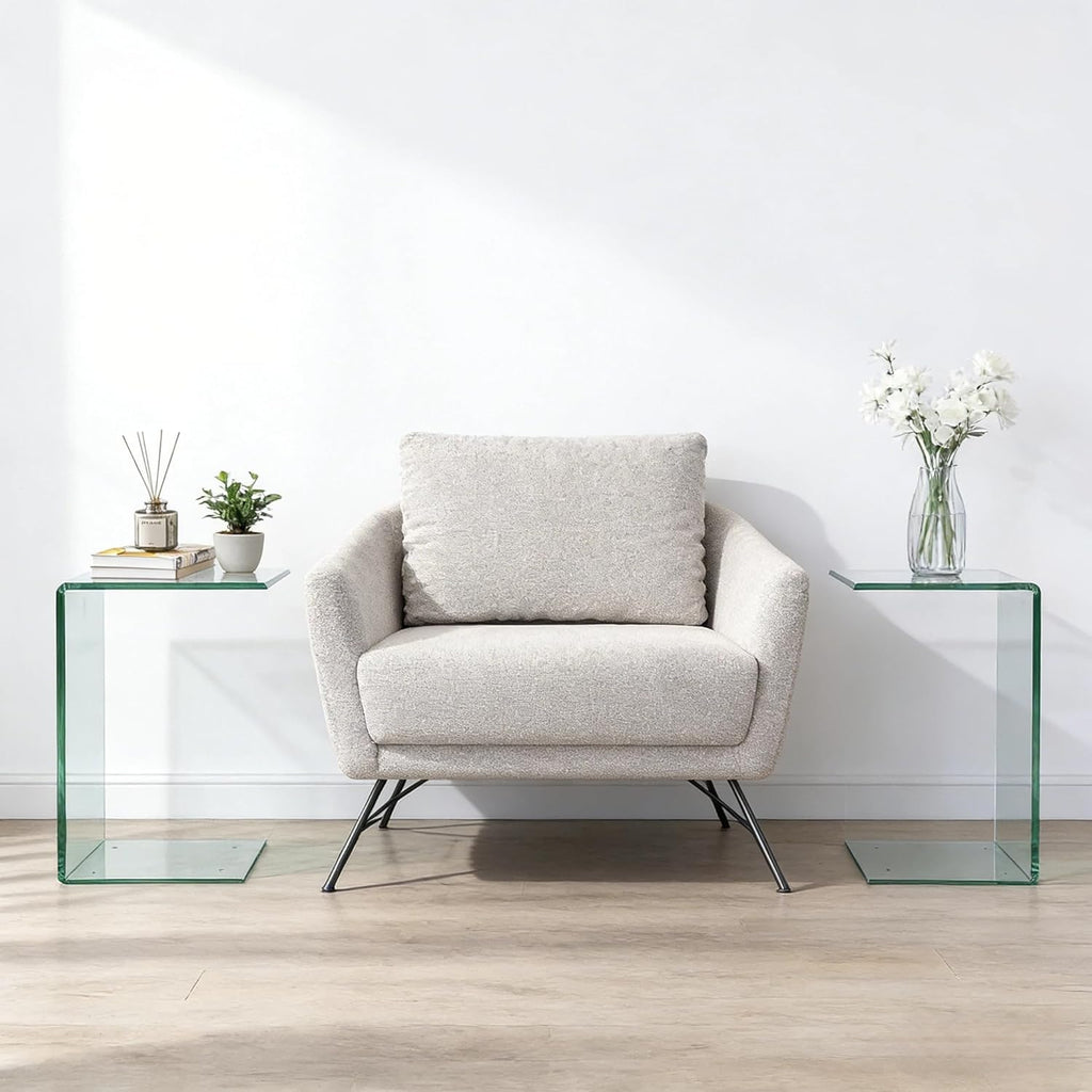 15.36" 2-Piece Glass End Table, C Shaped Side Table Set of 2 Clear Tempered Glass Snack Table Modern Nightstand Bedside Table for Living Room, Bedroom, Office, Bathroom