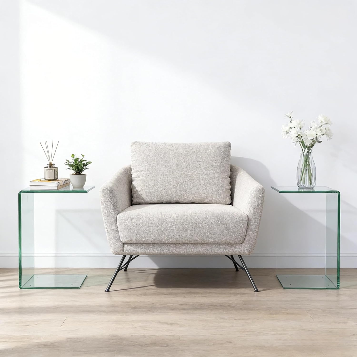 15.36" 2-Piece Glass End Table, C Shaped Side Table Set of 2 Clear Tempered Glass Snack Table Modern Nightstand Bedside Table for Living Room, Bedroom, Office, Bathroom