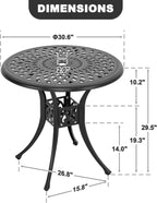 NUU GARDEN 30 Inch Patio Dining Table, Cast Aluminum Round Outdoor Table with Umbrella Hole for Patio, Backyard, Deck-Black